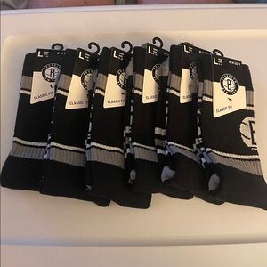 NEW Brooklyn Nets NBA PKWY Varsity Stripe Crew Socks Large 6 Pair
